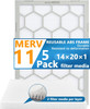 Air Filter - Furnace/HVAC/Air Condition, 20 x 14 x 1, MERV Rating 11 - 5-Pack with Reusable ABS Plastic Frame - Pleated, PET/PP