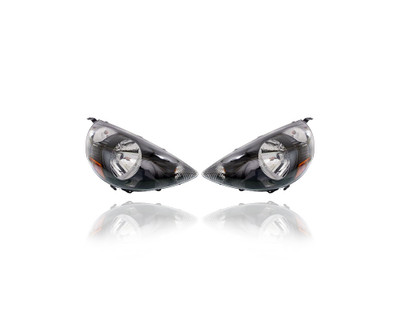 Headlight - Compatible/Replacement for '07-08 Honda Fit - Night Hawk Black (Code B92P) - Pair, Left Driver + Right Passenger Set - 33101SLNA01ZC, 33151SLNA01ZC - CAPA