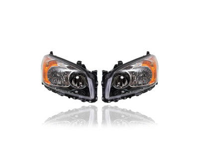 Headlight Assembly - Compatible/Replacement for '09-12 Toyota RAV4 Sport (Japan Built) Halogen Black Interior Bezel - Pair, Left Driver + Right Passenger Set - 8113042480, 8117042480