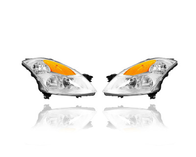 Headlight Assembly - Compatible/Replacement for '07-09 Nissan Altima/Hybrid Sedan Base/S/SE - Halogen With Chrome Bezel - Pair, Left Driver + Right Passenger Set - 26010JA00B, 26060JA00B