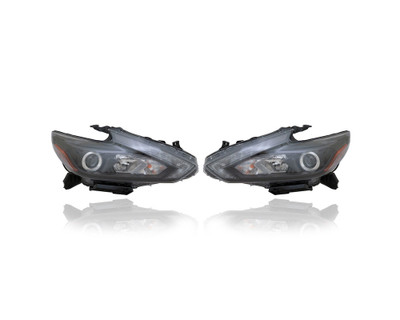 Headlight Assembly - Compatible/Replacement for '16-18 Nissan Altima Sedan SL/SR 2.5/3.5L - LED Daytime Running Light With Smoked Bezel - Pair Set - 260109HS3B, 260609HS3B