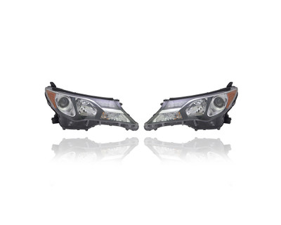 Headlight Assembly - Compatible/Replacement for '13-15 Toyota RAV4 (Japan Built) - Halogen - Pair, Left Driver + Right Passenger Set - 8113042592, 8117042592