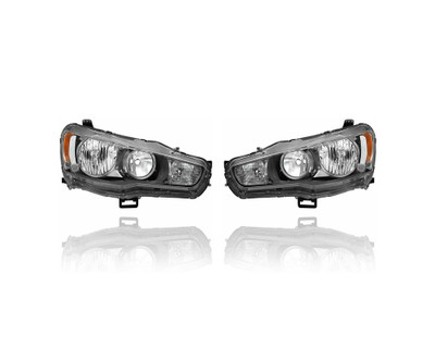 Headlight Assembly - Compatible/Replacement for '08-17 Mitsubishi Lancer, 09-15 Evolution, 09-17 Sportback - Halogen - Pair, Left Driver + Right Passenger Set - 8301C362, 8301C361 - CAPA