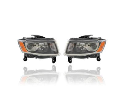 Headlight Assembly - Compatible/Replacement for '14-16 Jeep Grand Cherokee - Standard-Type Halogen Chrome - Pair, Left Driver + Right Passenger Set - 68110996AF, 68110997AF - CAPA Headlight Assembly - Compatible/Replacement for '14-16 Jeep Grand Cherokee - Standard-Type Halogen Chrome - Pair, Left Driver + Right Passenger Set - 68110996AF, 68110997AF - CAPA