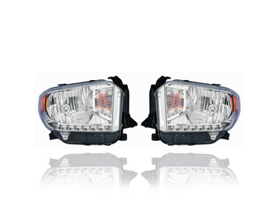 Headlight Assembly - Compatible/Replacement for '14-17 Toyota Tundra SR/SR5/Limited - Halogen Chrome Bezel With Level Adjust, Without LED Daytime Running Light - Pair Set - 811100C091, 811500C091 Headlight Assembly - Compatible/Replacement for '14-17 Toyota Tundra SR/SR5/Limited - Halogen Chrome Bezel With Level Adjust, Without LED Daytime Running Light - Pair Set - 811100C091, 811500C091