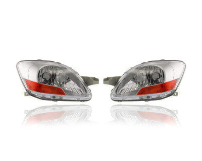 Headlight - Compatible/Replacement for '07-11 Toyota Yaris Sedan Base-Only - With Chrome Bezel - Pair, Left Driver + Right Passenger Set - 8113052750, 8117052740 CAPA Headlight - Compatible/Replacement for '07-11 Toyota Yaris Sedan Base-Only - With Chrome Bezel - Pair, Left Driver + Right Passenger Set - 8113052750, 8117052740 CAPA