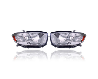 Headlight - Compatible/Replacement for '08-10 Toyota Highlander Base/SE/Limited (Japan Built) Only - White Chrome Bezel - Pair, Left Driver + Right Passenger Set - 8113048470, 8117048460 CAPA