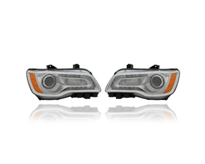 Headlight Assembly - Compatible/Replacement for '11-14 Chrysler 300 Base/C/Limited/Luxury/AWD - Halogen Chrome Bezel - Pair, Left Driver + Right Passenger Set - 68143002AC, 68143003AC CAPA