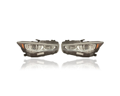 Headlight Assembly - Compatible/Replacement for '18-19 Infiniti Q50/Hybrid (Exclude Hybrid Luxe) - LED Without Adaptive Light System - Pair, Left Driver + Right Passenger Set - 260106HH7A, 260606HH7A