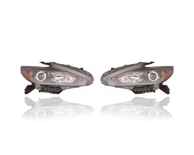 Headlight Assembly - Compatible/Replacement for '16-18 Nissan Altima Sedan SR/2.5L-Only - Halogen Without LED Daytime Running Light, With Smoked Bezel Pair, Left Right Set 260109HS9B, 260609HS9B CAPA