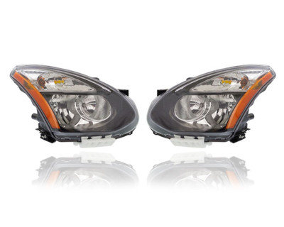 Headlight Assembly - Compatible/Replacement for '14-15 Nissan Rogue Select-S - Halogen With Black-Bezel - Pair, Left Driver + Right Passenger Set - 260101VX0A, 260601VX0A CAPA