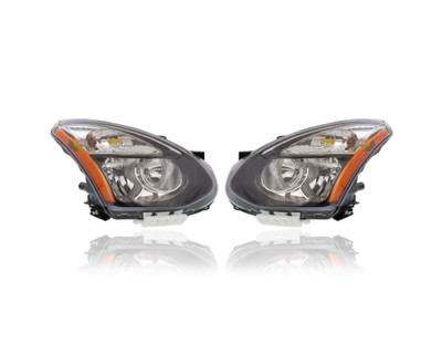 Headlight Assembly - Compatible/Replacement for '14-15 Nissan Rogue Select-S - Halogen With Black-Bezel - Pair, Left Driver + Right Passenger Set - 260101VX0A, 260601VX0A