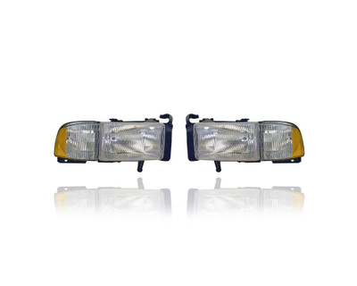 Headlight Assembly - Compatible/Replacement for '94-01 Dodge Pickup - With Parking Signal Corner Lamp - Pair, Left Driver + Right Passenger Set - 55076748AO, 55076749AO Headlight Assembly - Compatible/Replacement for '94-01 Dodge Pickup - With Parking Signal Corner Lamp - Pair, Left Driver + Right Passenger Set - 55076748AO, 55076749AO