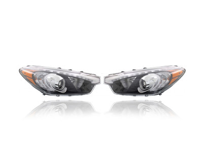 Headlight Assembly - Compatible/Replacement for '15-16 Kia Forte/Koup/5 Sedan/Coupe/Hatchback EX/SX - Halogen With LED Daytime Running Light - Pair, Left + Right Set - 92102A7211, 92101A7211 CAPA