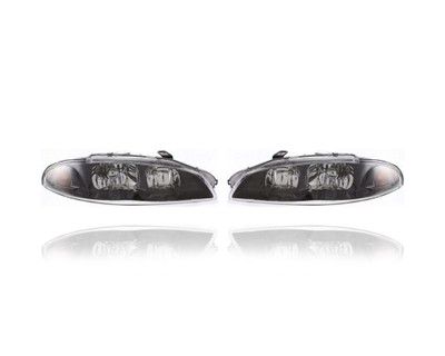 Headlight Assembly - Compatible/Replacement for '97-99 Mitsubishi Eclipse - Pair, Left Driver + Right Passenger Set - MR485144, MR485143