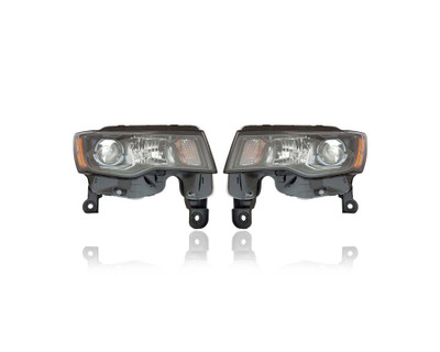 Headlight Assembly - Compatible/Replacement for '17-21 Jeep Grand Cherokee Trailhawk-Only - Halogen, Black - Pair, Left Driver + Right Passenger Set - 68266646AF, 68266647AF