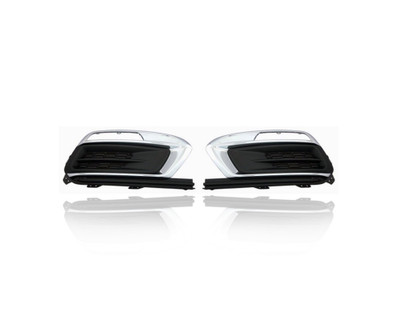 Fog Light Cover - Compatible/Replacement for '15-15 Cheverolet Cruze, 16-16 Cruze Limited - Without Fog Lamp Hole, Chrome Black - Pair, Left Driver + Right Passenger Set - 94516102, 94516100
