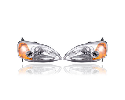 Headlight - Compatible/Replacement for '01-03 Honda Civic Coupe - Pair, Left Driver + Right Passenger Set - 33101S5PA01, 33151S5PA01 - CAPA Headlight - Compatible/Replacement for '01-03 Honda Civic Coupe - Pair, Left Driver + Right Passenger Set - 33101S5PA01, 33151S5PA01 - CAPA