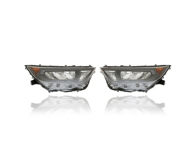 Headlight - Compatible/Replacement for '19-21 Toyota RAV4/Hybrid-LE (Japan Built) - Halogen-LED Black Bezel - Pair, Left Driver + Right Passenger Set - 8113042821, 8117042821