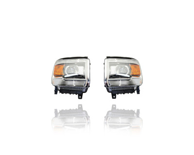 Headlight Assembly - Compatible/Replacement for '14-15 GMC Sierra 1500, 15-19 2500/3500 - Chrome With Quad-Projector - Pair, Left Driver + Right Passenger Set - 84144050 Headlight Assembly - Compatible/Replacement for '14-15 GMC Sierra 1500, 15-19 2500/3500 - Chrome With Quad-Projector - Pair, Left Driver + Right Passenger Set - 84144050