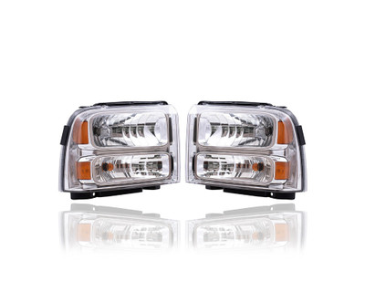 Headlight Assembly - Compatible/Replacement for '05-07 Ford F-250/F-350/F-450/F-550 Super Duty (Exclude Harley Davidson Model), 05-05 Excursion - Chrome Interior - Pair Set - 6C3Z13008AB, 6C3Z13008BB CAPA Headlight Assembly - Compatible/Replacement for '05-07 Ford F-250/F-350/F-450/F-550 Super Duty (Exclude Harley Davidson Model), 05-05 Excursion - Chrome Interior - Pair Set - 6C3Z13008AB, 6C3Z13008BB CAPA