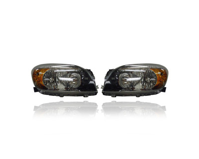 Headlight Assembly - Compatible/Replacement for '06-08 Toyota RAV4 Sport - Halogen Black Interior Bezel - Pair, Left Driver + Right Passenger Set - 8113042371, 8117042371
