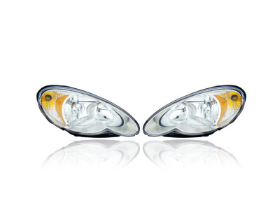 Headlight Assembly - Compatible/Replacement for '06-10 Chrysler PT-Cruiser - Halogen Quad With Chrome Bezel - Pair, Left Driver + Right Passenger Set - 5116042AF, 5116043AF Headlight Assembly - Compatible/Replacement for '06-10 Chrysler PT-Cruiser - Halogen Quad With Chrome Bezel - Pair, Left Driver + Right Passenger Set - 5116042AF, 5116043AF