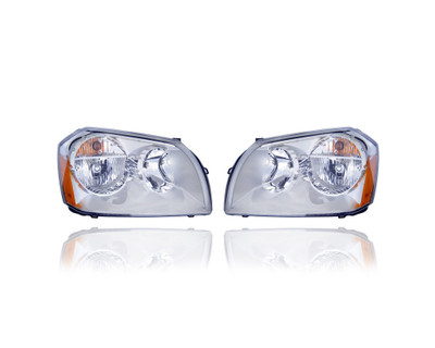 Headlight Assembly - Compatible/Replacement for '05-07 Dodge Magnum RT/Roadtrack/SRT8 8Cy/5.7L-Hemi - With Chrome Bezel - Pair, Left Driver + Right Passenger Set - 4806058AG, 4806059AG