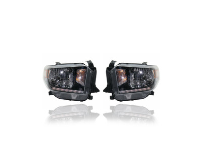 Headlight Assembly - Compatible/Replacement for '18-21 Toyota Tundra SR/SR5 - Halogen Without LED Daytime Running Light, Black Interior Bezel - Pair Set - 811100C130, 811500C130 CAPA