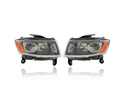 Headlight Assembly - Compatible/Replacement for '14-16 Jeep Grand Cherokee - Standard Halogen, Chrome - Pair, Left Driver + Right Passenger Set - 68110996AF, 68110997AF Headlight Assembly - Compatible/Replacement for '14-16 Jeep Grand Cherokee - Standard Halogen, Chrome - Pair, Left Driver + Right Passenger Set - 68110996AF, 68110997AF