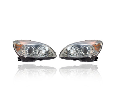 Headlight Assembly For MB2503163; MB2502163 07-11 Mercedes-Benz C-Class - Pair Left and Right, Halogen, With Chrome Bezel, NSF Headlight Assembly For MB2503163; MB2502163 07-11 Mercedes-Benz C-Class - Pair Left and Right, Halogen, With Chrome Bezel, NSF