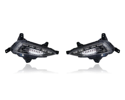 Fog Light Assembly - Compatible/Replacement for '16-18 Hyundai Tucson - With LED Daytime Running Lamp - Pair, Left Driver + Right Passenger Set - 92202D3100, 92201D3100