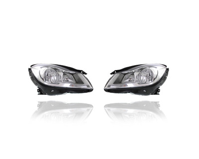 Headlight Assembly For 2048205459, 2048205359 12-14 Mercedes-Benz C-Class Sedan - Halogen (Without Corner Lamp), Pair, Left Driver + Right Passenger Set, NSF Headlight Assembly For 2048205459, 2048205359 12-14 Mercedes-Benz C-Class Sedan - Halogen (Without Corner Lamp), Pair, Left Driver + Right Passenger Set, NSF