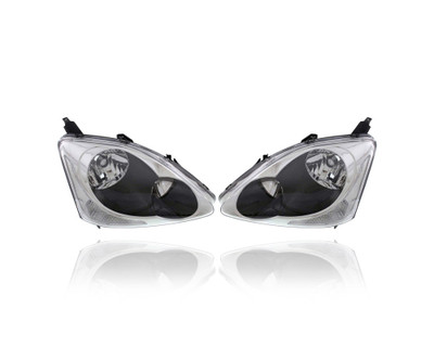 Headlight - Compatible/Replacement for '04-05 Honda Civic Hatchback SI - Pair, Left Driver + Right Passenger Set - 33101S5TA41, 33151S5TA41