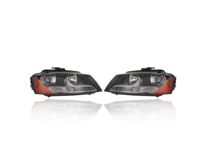 Headlight Assembly - Compatible/Replacement for '09-13 Audi A3 Head Lamp Assy Rh Halogen Type Only - Pair, Left Driver + Right Passenger Set - 8P0941004BD, 8P0941003BD