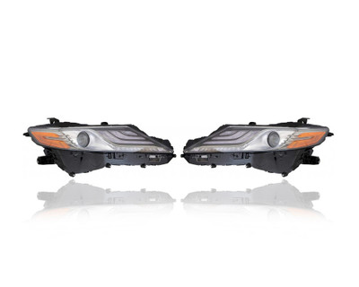 Headlight Assembly - Compatible/Replacement for '19-19 Toyota Camry-XSE/V6 - LED Smoke Tint Interior Bezel, With LED Daytime Running Light - Pair, Set - 8111006D81, 8115006D81 - CAPA