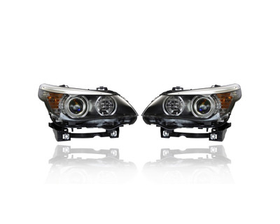Headlight Assembly - Compatible/Replacement for '08-10 BMW 5-Series Sedan/Wagon - Halogen - Pair, Left Driver + Right Passenger Set - 63127177732, 63127177731 Headlight Assembly - Compatible/Replacement for '08-10 BMW 5-Series Sedan/Wagon - Halogen - Pair, Left Driver + Right Passenger Set - 63127177732, 63127177731