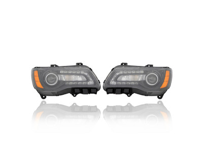 Headlight Assembly - Compatible/Replacement for '12-14 Chrysler 300 - Halogen, Black Bezel - Pair, Left Driver + Right Passenger Set - 68085416AF, 68085417AF