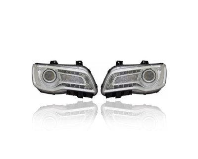 Headlight Assembly - Compatible/Replacement for '18-21 Chrysler 300 Sedan Touring/Limited - Halogen, Chrome Bezel - Pair, Left Driver + Right Passenger Set - 68402946AA, 68402947AA