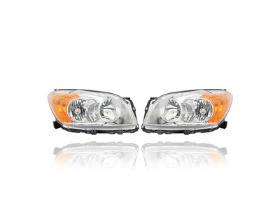 Headlight Assembly - Compatible/Replacement for '09-12 Toyota RAV4 Sport (North America Built) - Halogen, Black Interior Bezel - Pair, Left Driver + Right Passenger Set - 811100R020, 811500R020