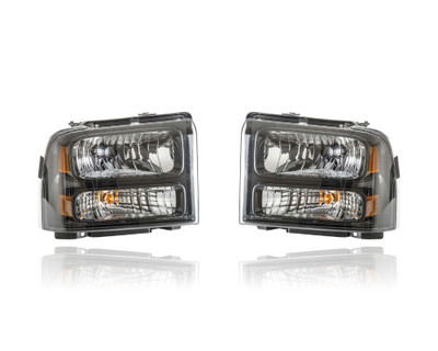 Headlight Assembly - Compatible/Replacement for '05-07 Ford F-250 SD/350 SD Lariat/Harley Davidson - Black Interior - Pair, Left Driver + Right Passenger Set - 6C3Z13008CB, 6C3Z13008DB Headlight Assembly - Compatible/Replacement for '05-07 Ford F-250 SD/350 SD Lariat/Harley Davidson - Black Interior - Pair, Left Driver + Right Passenger Set - 6C3Z13008CB, 6C3Z13008DB