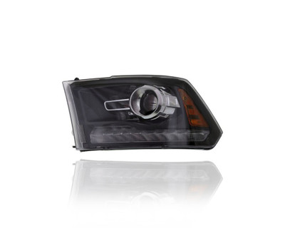 Headlight Assembly - Compatible/Replacement for '13-15 RAM Pickup 1500/2500/3500  Sport/Laramie - Halogen Projector, Black Interior - Left Hand - Driver - 68093221AD