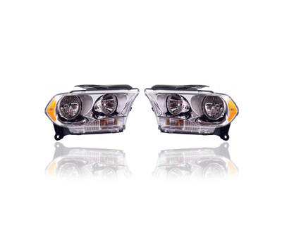 Headlight Assembly - Compatible/Replacement for '11-13 Dodge Durango (Exclude RT/Citadel) - Halogen, Chrome Bezel - Pair, Left Driver + Right Passenger Set - 55079366AC, 55079367AC