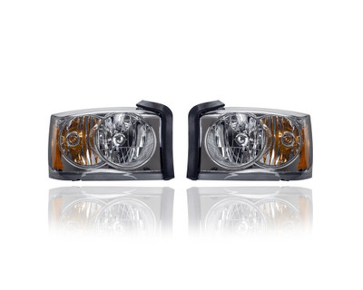 Headlight Assembly - Compatible/Replacement for '06-07 Dodge Dakota - Without Black Bezel - Pair, Left Driver + Right Passenger Set - 55077606AC, 55077607AC - CAPA Headlight Assembly - Compatible/Replacement for '06-07 Dodge Dakota - Without Black Bezel - Pair, Left Driver + Right Passenger Set - 55077606AC, 55077607AC - CAPA
