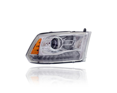 Headlight Assembly - Compatible/Replacement for '13-15 RAM Pickup 1500/2500/3500 Sport/Laramie - Halogen Projector, Chrome Interior - Right Hand - Passenger - 68093216AD - CAPA