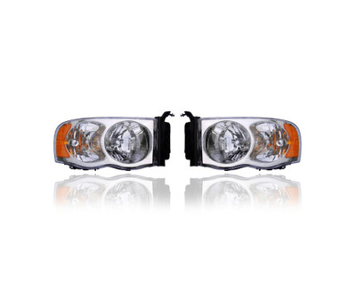 Headlight Assembly - Compatible/Replacement for '02-03 Dodge RAM Pickup 1500/2500/3500 (Exclude Sport) - Halogen, Chrome Interior - Pair, Set - 55077120AF, 55077121AF - CAPA Headlight Assembly - Compatible/Replacement for '02-03 Dodge RAM Pickup 1500/2500/3500 (Exclude Sport) - Halogen, Chrome Interior - Pair, Set - 55077120AF, 55077121AF - CAPA