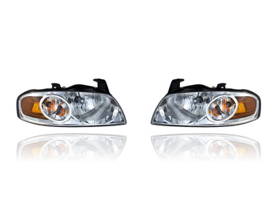 Headlight Assembly - Compatible/Replacement for '04-06 Nissan Sentra Base/S/1.8L - Chrome Interior - Pair, Left Driver + Right Passenger Set - 260106Z525, 260606Z525 - CAPA Headlight Assembly - Compatible/Replacement for '04-06 Nissan Sentra Base/S/1.8L - Chrome Interior - Pair, Left Driver + Right Passenger Set - 260106Z525, 260606Z525 - CAPA