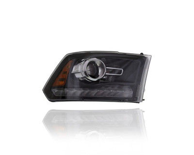 Headlight Assembly - Compatible/Replacement for '13-15 RAM Pickup 1500/2500/3500  Sport/Laramie - Halogen Projector, Black Interior - Right Hand - Passenger - 68093220AD