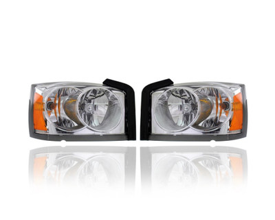 Headlight Assembly - Compatible/Replacement for '06-07 Dodge Dakota - Without Black Bezel - Pair, Left Driver + Right Passenger Set - 55077606AC, 55077607AC Headlight Assembly - Compatible/Replacement for '06-07 Dodge Dakota - Without Black Bezel - Pair, Left Driver + Right Passenger Set - 55077606AC, 55077607AC