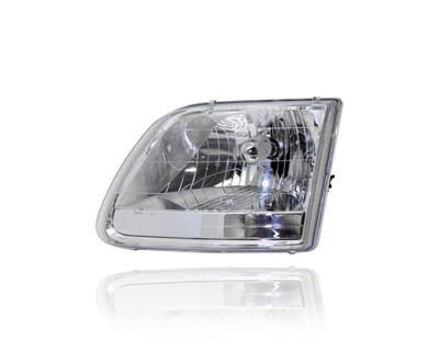 Headlight Assembly - Compatible/Replacement for '01-04 Ford F-150/Heritage XL/XLT/Lariat - Square Reflector Standard Chrome Interior - Left Hand - Driver - 3L3Z13008HA